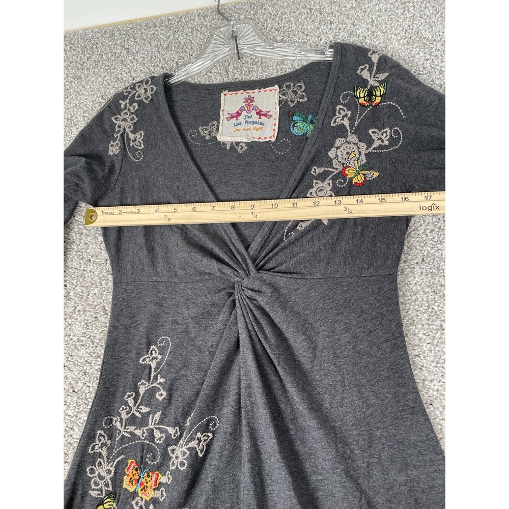 Johnny Was Dress Womens Sz XS Gray Boho Twist Front Embroidered Butterfly Casual - Picture 5 of 8